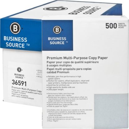 Picture of Business Source Premium Multi-Use Printer & Copy Paper, White, Letter (8.5in x 11in), 5000 Sheets Per Case, 20 Lb, 92 Brightness, Case Of 10 Reams