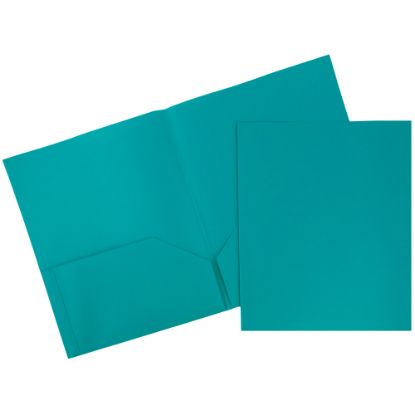 Picture of JAM Paper Plastic 2-Pocket School POP Folders, 9 1/2in x 11 1/2in, Teal, Pack Of 6