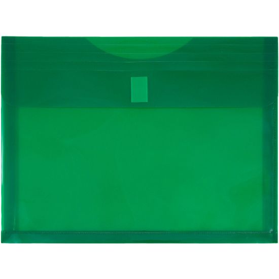 Picture of JAM Paper Plastic Booklet Expansion Envelopes, Letter-Size, 9 3/4in x 13in, Hook & Loop Closure, Dark Green, Pack Of 12