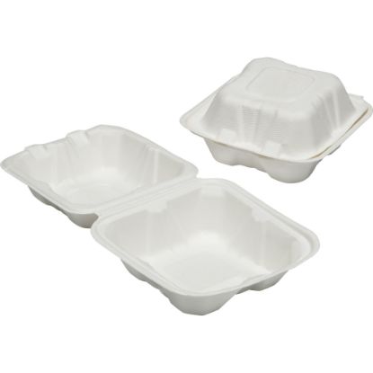 Picture of SKILCRAFT Hinged Lid Square Food Tray - Microwave Safe - White - Wood Pulp Body - 400 / Carton - TAA Compliant