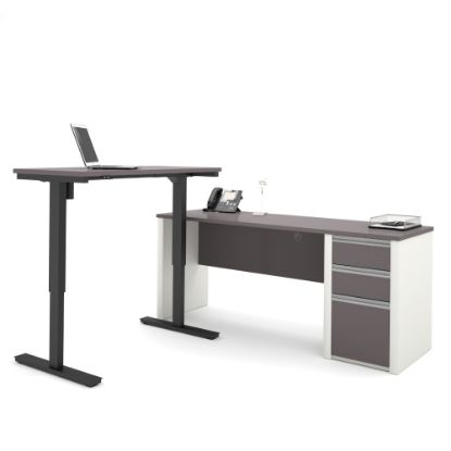 Picture of Bestar Connexion 72inW L-Shaped Standing Corner Desk With Pedestal, Slate/Sandstone