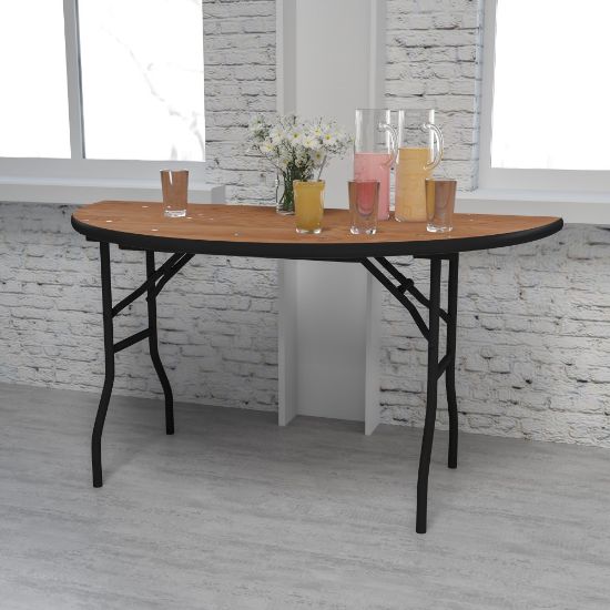 Picture of Flash Furniture Half-Round Folding Banquet Table, 30-1/4inH x 60inW x 30inD, Natural/Black