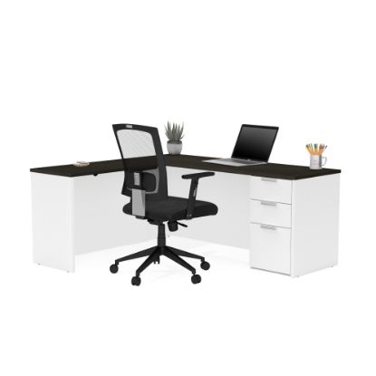 Picture of Bestar Pro-Concept Plus 72inW L-Shaped Corner Desk With Pedestal, White/Deep Gray