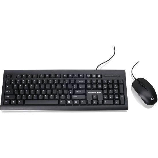 Picture of IOGEAR Spill-Resistant Keyboard/Mouse C - USB Type A Cable - 104 Key - English (US) - Black - USB Type A Cable Mouse - Optical - 1000 dpi - Black - Compatible with Workstation for Windows, Mac OS - 1