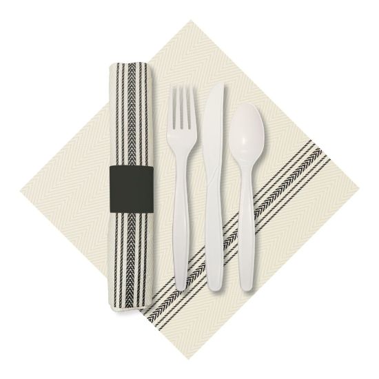 Picture of CaterWrap Pre-Rolled Cutlery, FashnPoint Dishtowel Napkin, Black/White, Case Of 100 Rolls