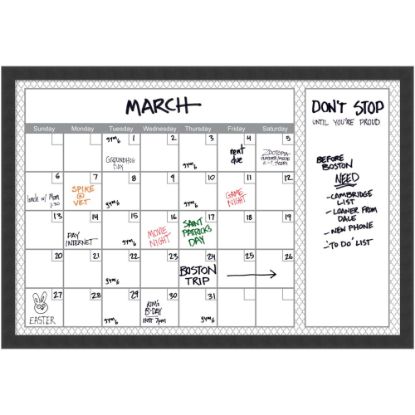 Picture of Amanti Art Quatrefoil Monthly Calendar Dry-Erase Board, Glass, 26in x 38in, White/Gray, Mezzanotte Black Wood Frame