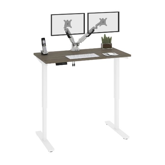 Picture of Bestar Viva Electric 48inW Standing Desk With Dual Monitor Arms, Walnut Gray