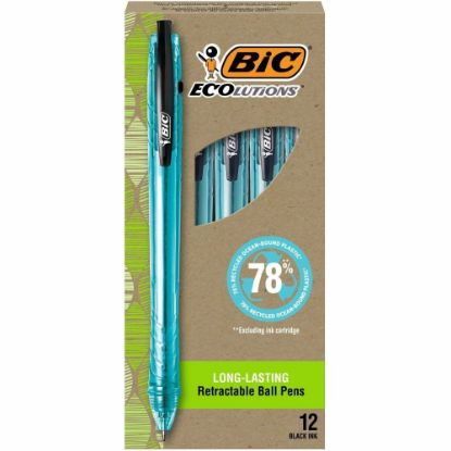 Picture of BIC Ecolutions Ballpoint Pens, Medium Point, 1 mm, Semi-Clear, Black, Pack Of 12 Pens