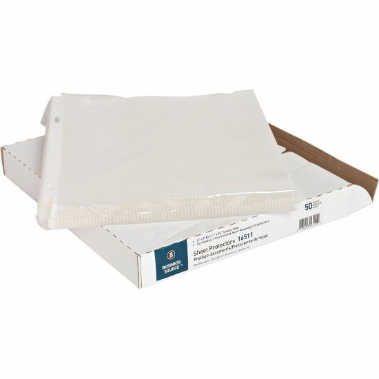 Picture of Business Source Sheet Protectors - 5 mil Thickness - For Letter 8 1/2in x 11in Sheet - 3 x Holes - Ring Binder - Top Loading - Rectangular - Clear - Polypropylene - 50 / Box