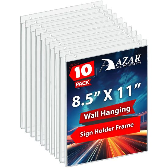 Picture of Azar Displays Wall-Mount U-Frame Acrylic Sign Holders, 11in x 8 1/2in, Clear, Pack Of 10