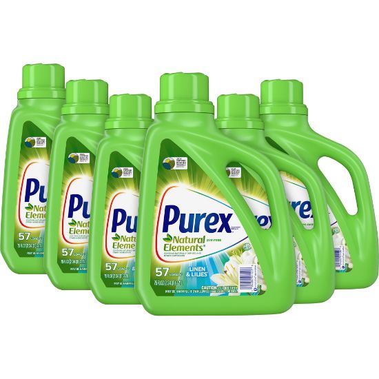 Picture of Purex Natural Elements Liquid Detergent - For Clothing - 75 fl oz (2.3 quart) - Linen, Lilies Scent - 6 / Carton - Hypoallergenic, Dye-free, Cleanse, Skin-friendly - Blue