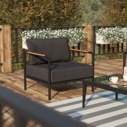 Picture of Flash Furniture Lea Indoor/Outdoor Patio Chair With Cushions, Charcoal/Black