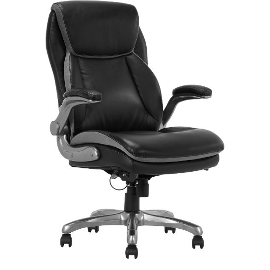 Picture of Serta Smart Layers Brinkley Ergonomic Bonded Leather High-Back Executive Office Chair, Black/Silver