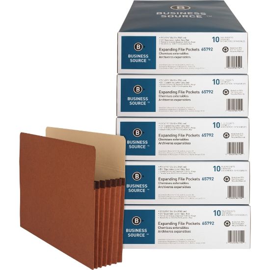 Picture of Business Source File Pocket, Letter Size, 8 1/2in x 11in, 1200 Sheet Capacity, 5 1/4in Expansion, Redrope Brown, Carton Of 50