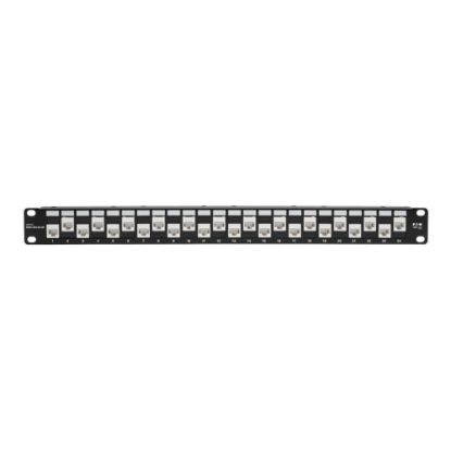 Picture of Eaton Tripp Lite Series 24-Port 1U Rack-Mount Cat6a/Cat6/Cat5e Offset Feed-Through Patch Panel with Cable Management Bar, RJ45 Ethernet, TAA - Patch panel - RJ-45 X 24 - 1U - 19in - TAA Compliant