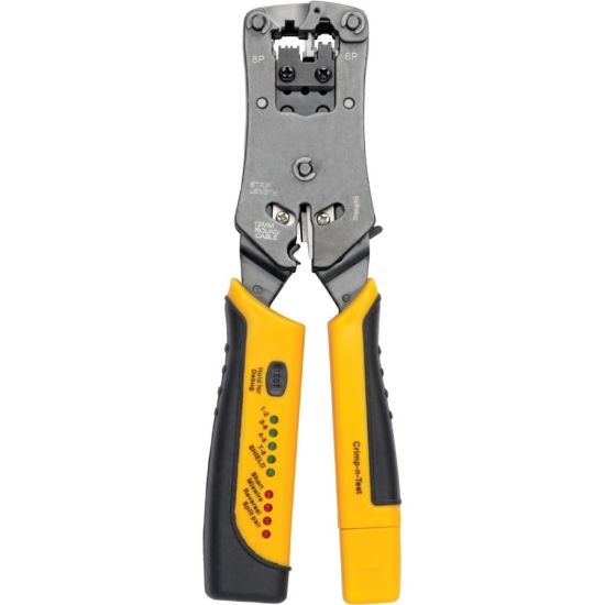 Picture of Tripp Lite RJ11/RJ12/RJ45 Wire Crimper with Built-in Cable Tester - Black, Yellow - Ergonomic Design, Non-slip Handle, LED Light, Secure Grip