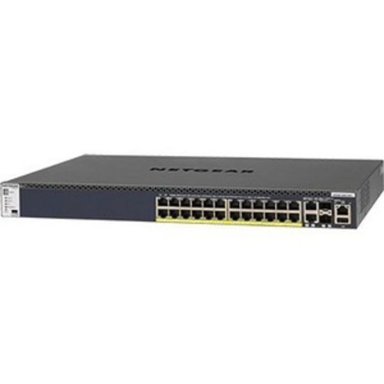 Picture of Netgear M4300 24x1G PoE+ Stackable Managed Switch with 2x10GBASE-T and 2xSFP+ (1000W PSU) - 26 Ports - Manageable - Gigabit Ethernet, 10 Gigabit Ethernet - 10GBase-T, 1000Base-T, 10GBase-X - 3 Layer Supported - Modular - 1U High