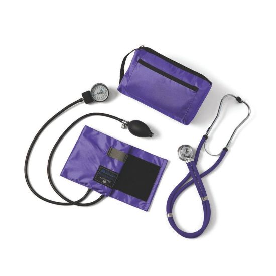 Picture of Medline Compli-Mates Handheld Aneroid Sphygmomanometer And Stethoscope Kit, Adult, Purple