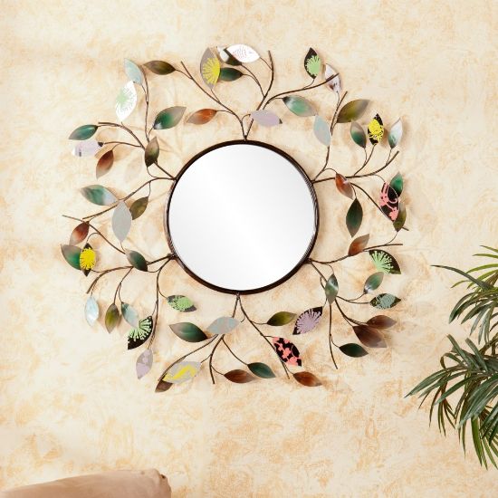 Picture of SEI Furniture Decorative Metallic Round Leaf Wall Mirror, 32 1/2in x 2in, Multicolor