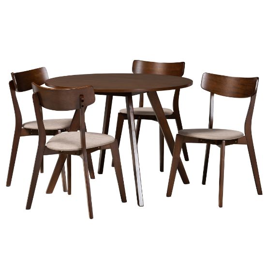 Picture of Baxton Studio Rika Dining Set, 29-1/2inH x 39-7/16inW x 39-7/16inD, Light Beige/Walnut