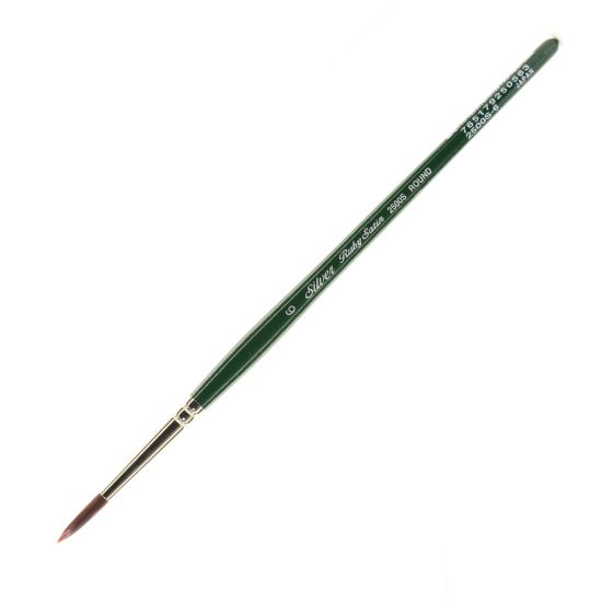 Picture of Silver Brush Ruby Satin Series Short-Handle Paint Brush 2500S, Size 6, Round Bristle, Synthetic, Multicolor