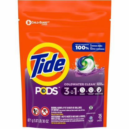 Picture of Tide PODS 3-1 Laundry Detergent - Spring Meadow Scent - 140 / Carton - Spill Resistant - White, Orchid