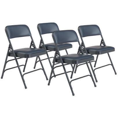 Picture of National Public Seating 1300 Series Premium Vinyl Upholstered Triple Brace Folding Chairs, Dark Blue, Set Of 4 Chairs