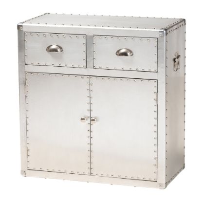 Picture of Baxton Studio 28inW French Industrial Accent Storage Cabinet With 2 Doors And Drawers, Silver