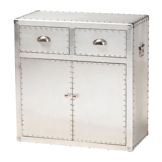 Picture of Baxton Studio 28inW French Industrial Accent Storage Cabinet With 2 Doors And Drawers, Silver