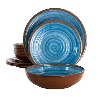 Picture of Elama Rippled Tides 12-Piece Dinnerware Set, Blue/Brown