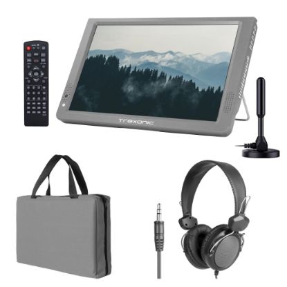 Picture of Trexonic Portable Rechargeable 14in LED TV With Amplified Antenna, Carry Bag And Headphones, Gray, 995117423M