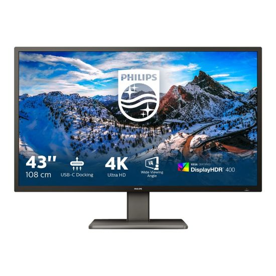 Picture of Philips P-line 439P1 - LED monitor - 43in (42.51in viewable) - 3840 x 2160 4K @ 60 Hz - VA - 400 cd/m2 - 4000:1 - DisplayHDR 400 - 4 ms - 3xHDMI, DisplayPort, USB-C - speakers - black texture