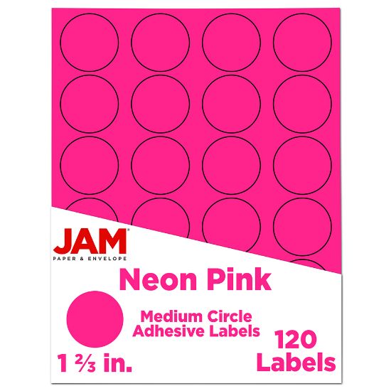 Picture of JAM Paper Circle Labels, 1-5/8in, Neon Pink, 24 Labels Per Sheet, Pack Of 5 Sheets