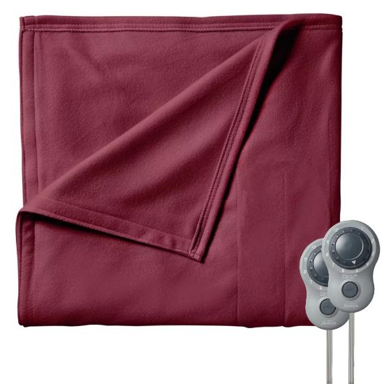 Picture of Sunbeam Queen-Size Electric Fleece Heated Blanket With Dual Zone, 90in x 84in, Garnet, 995117983M