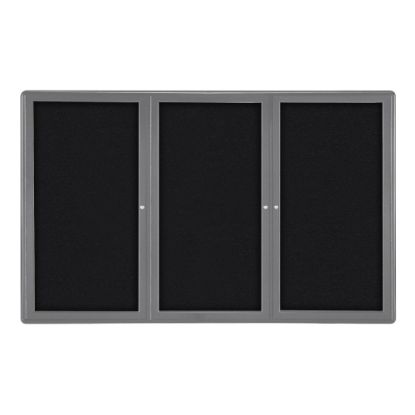 Picture of Ghent Ovation 3-Door Bulletin Board, Fabric, 48in x 72in, Black, Gray Aluminum Frame