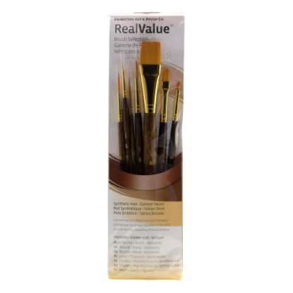 Picture of Princeton Real Value Short-Handled Brush Set Series 9141, Assorted Sizes, Synthetic, Brown, Set of 7