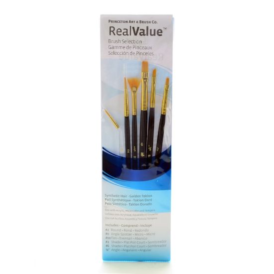 Picture of Princeton Real Value Series 9133, Assorted Sizes, Golden Taklon, Synthetic, Blue, Set Of 6