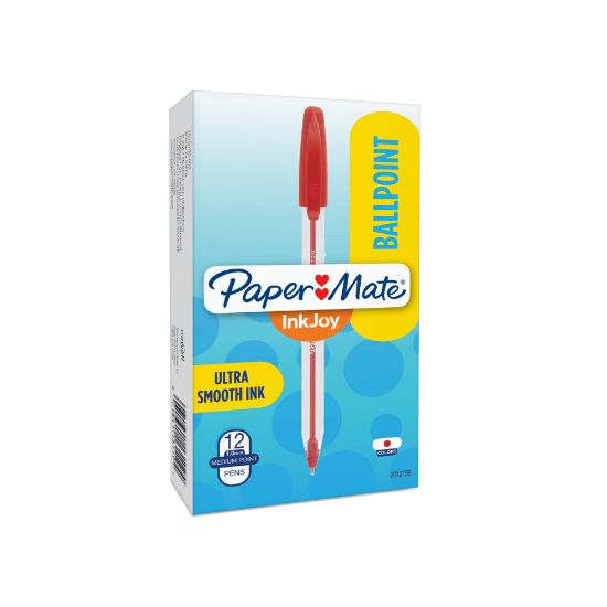 Picture of Paper Mate InkJoy 50ST Ballpoint Pens, Medium Point, 1.0 mm , Translucent Barrel, Red Ink, Pack Of 12 Pens