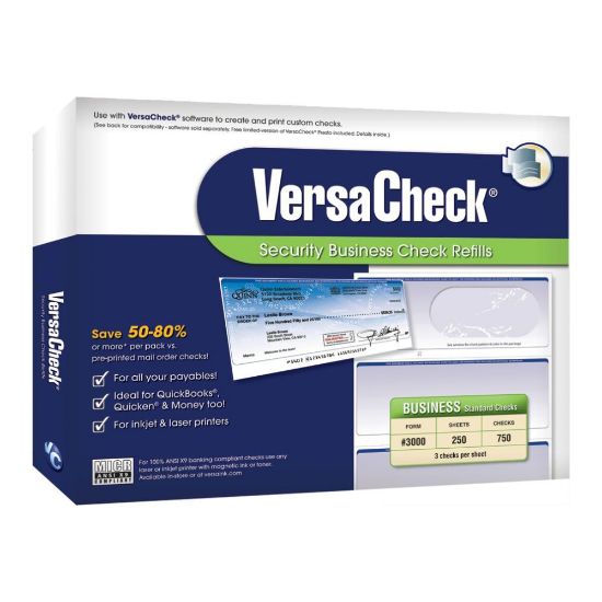 Picture of VersaCheck Security Form 3000 Business Standard Check Refills, Blue Prestige, Pack Of 250 Sheets