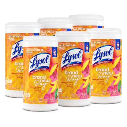 Picture of Lysol Brand New Day Disinfecting Wipes - Mango Scent - 80 / Canister - 6 / Carton - White