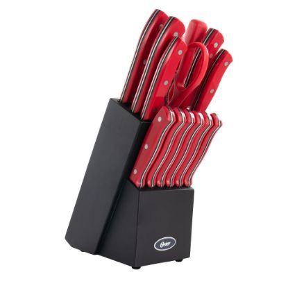 Picture of Oster Steffen 14-Piece Stainless-Steel Cutlery Set With Hardwood Block, Red