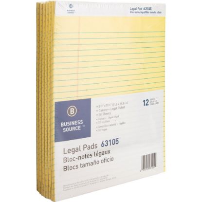 Picture of Business Source Micro-Perforated Legal Ruled Pads - 50 Sheets - 0.34in Ruled - 16 lb Basis Weight - 8 1/2in x 11 3/4in - Canary Paper - Micro Perforated, Easy Tear, Sturdy Back - 1 Dozen