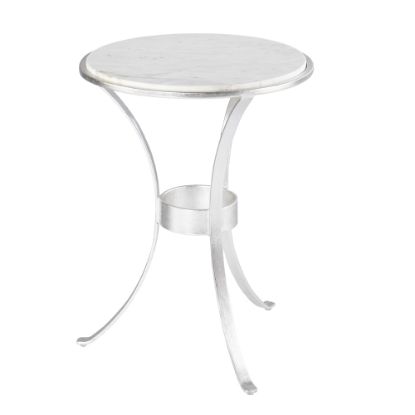 Picture of SEI Fordoche Round Accent Table, 22-1/2inH x 17inW x 17inD, White/Silver