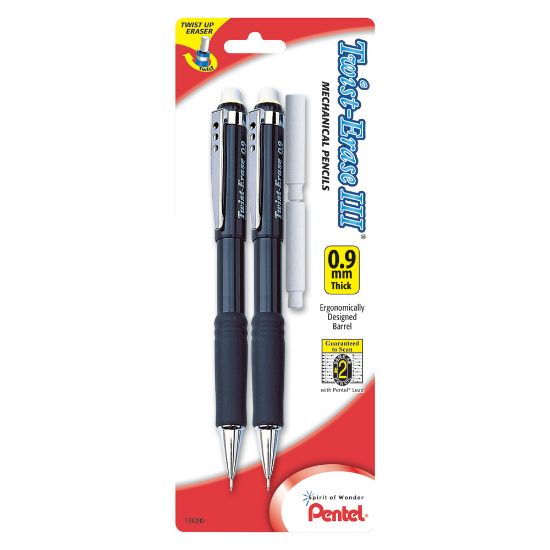 Picture of Pentel Twist-Erase III Mechanical Pencils, 0.9mm, #2 Lead, Assorted Barrel Colors, Pack Of 2