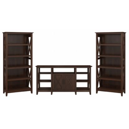 Picture of Bush Furniture Key West Tall TV Stand With Set Of 2 Bookcases, Bing Cherry, Standard Delivery