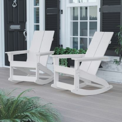 Picture of Flash Furniture Finn Modern Commercial Grade All-Weather 2-Slat Poly Resin Rocking Adirondack Chairs, White, Set Of 2 Chairs