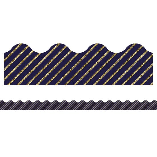 Picture of Carson-Dellosa Sparkle And Shine Scalloped Borders, 2 1/4in x 36in, Glitter Stripes, Gold/Navy, Preschool - Grade 8, Pack Of 13 Borders