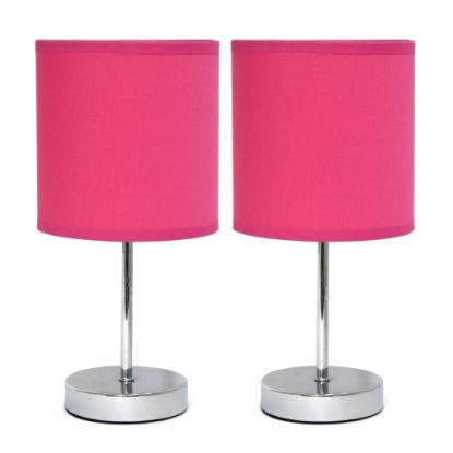 Picture of Simple Designs Chrome Mini Basic Table Lamp Set with Hot Pink Fabric Shade