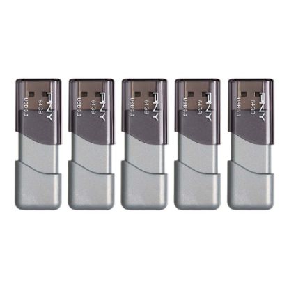 Picture of PNY Turbo Attache 3 USB 3.0 Flash Drives, 64GB, Pack Of 5 Drives