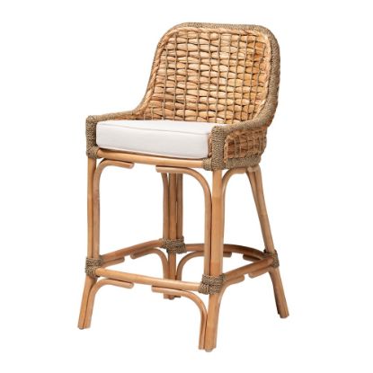 Picture of bali & pari Kyle Counter Stool With Cushion, White/Natural Brown